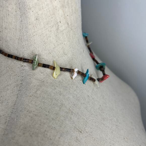 Zuni Fetish Necklace 10 Birds 18" Heishi Bead Native American Brown Multicolor - Picture 8 of 12